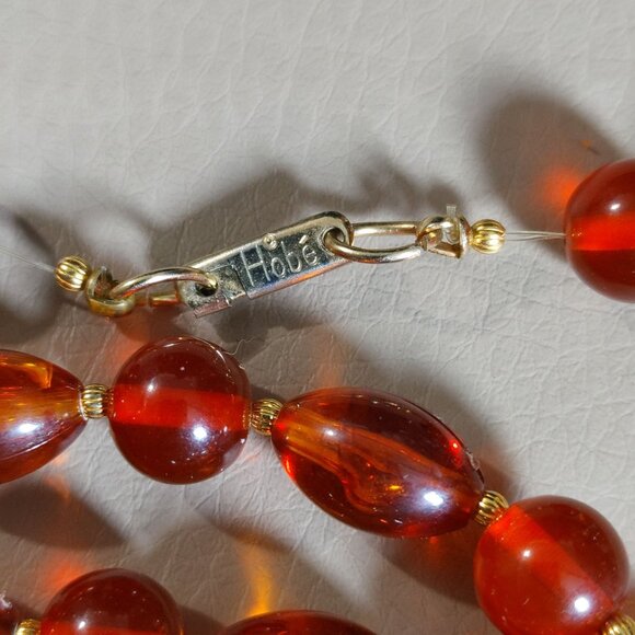 Hobe Necklace Vintage Brown Red Ambar Lucite Bead Gold Tone Accents 54 Inches - Picture 8 of 16